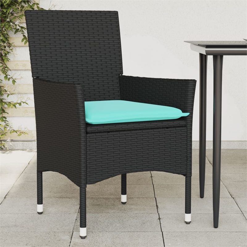vidaXL Patio Chairs with Cushions 2 pcs Black Poly Rattan