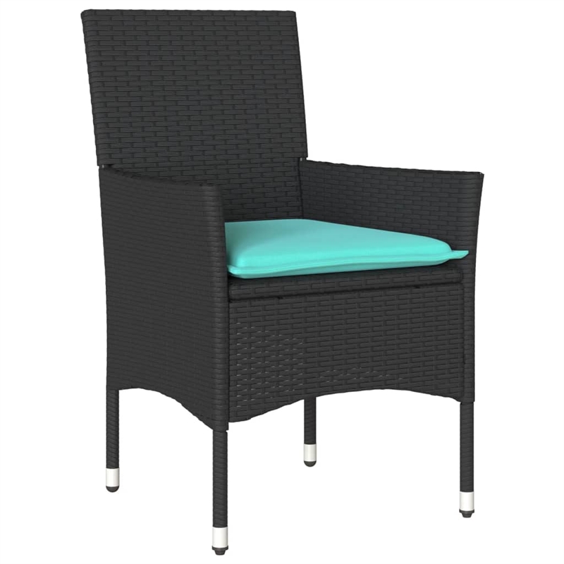 vidaXL Patio Chairs with Cushions 2 pcs Black Poly Rattan