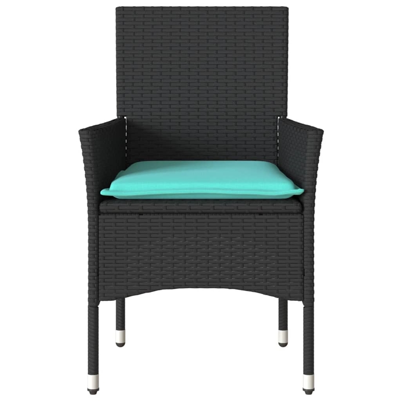 vidaXL Patio Chairs with Cushions 2 pcs Black Poly Rattan
