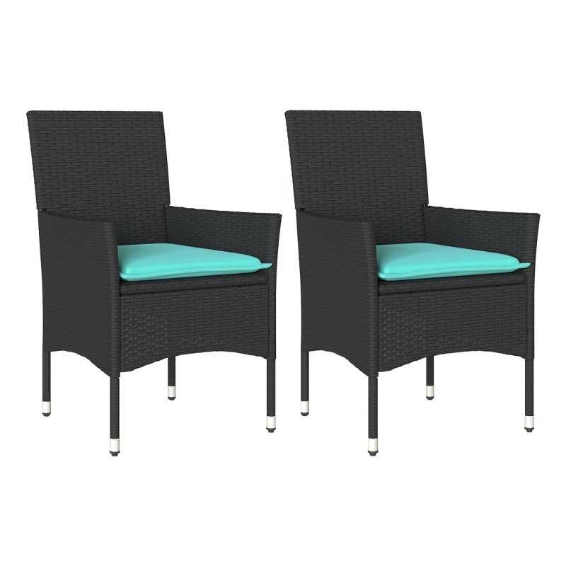 vidaXL Patio Chairs with Cushions 2 pcs Black Poly Rattan