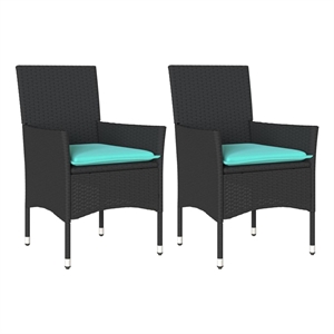 vidaXL Patio Chairs with Cushions 2 pcs Black Poly Rattan