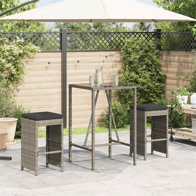 vidaXL Patio Bar Stools with Cushions 2 pcs Gray Poly Rattan