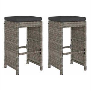 vidaXL Patio Bar Stools with Cushions 2 pcs Gray Poly Rattan