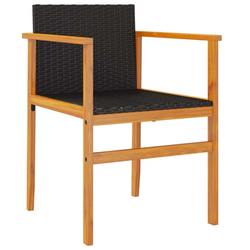 vidaXL Patio Chairs 2 pcs Black Poly Rattan&Solid Wood