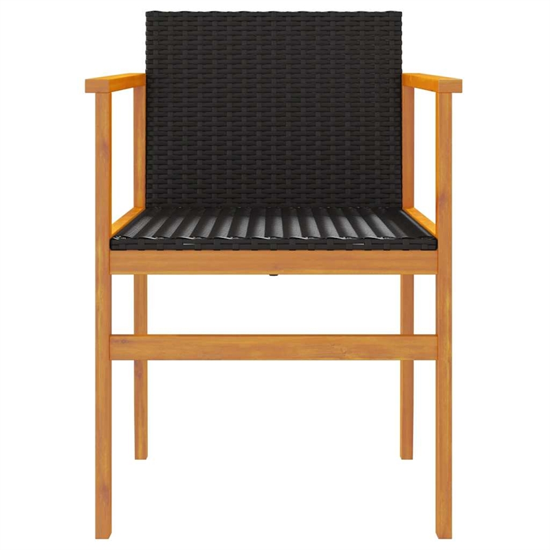 vidaXL Patio Chairs 2 pcs Black Poly Rattan&Solid Wood