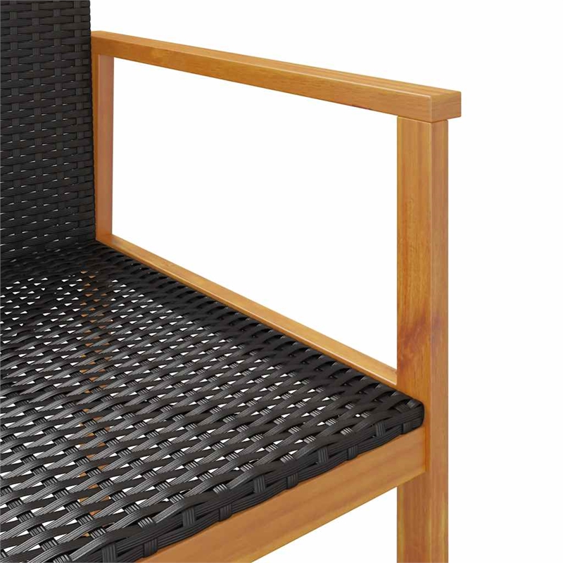 vidaXL Patio Chairs 2 pcs Black Poly Rattan&Solid Wood