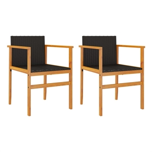 vidaXL Patio Chairs 2 pcs Black Poly Rattan&Solid Wood