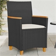 vidaXL Patio Chairs with Cushions 2 pcs Black Poly Rattan&Solid Wood