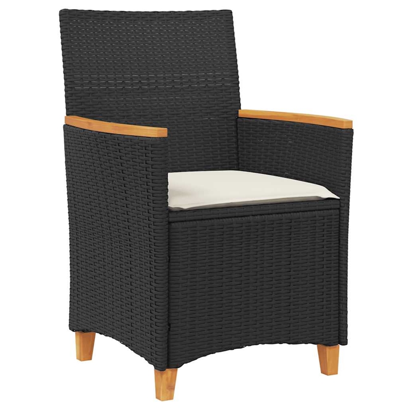 vidaXL Patio Chairs with Cushions 2 pcs Black Poly Rattan&Solid Wood
