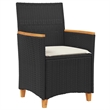 vidaXL Patio Chairs with Cushions 2 pcs Black Poly Rattan&Solid Wood