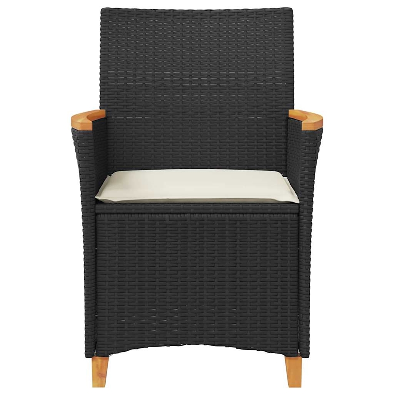 vidaXL Patio Chairs with Cushions 2 pcs Black Poly Rattan&Solid Wood