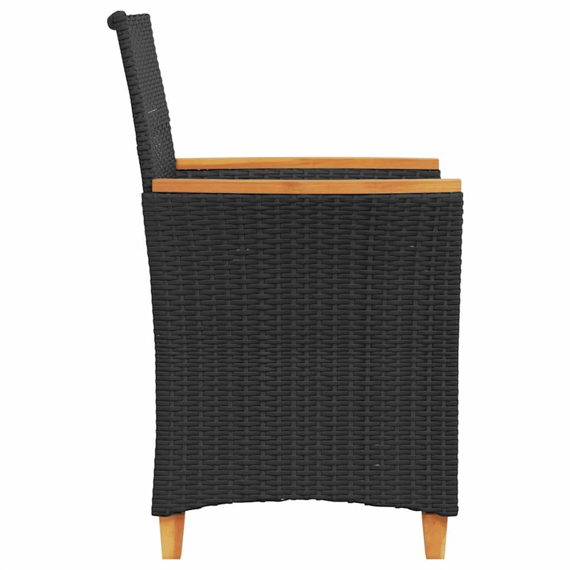 vidaXL Patio Chairs with Cushions 2 pcs Black Poly Rattan&Solid Wood