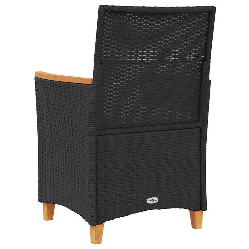 vidaXL Patio Chairs with Cushions 2 pcs Black Poly Rattan&Solid Wood