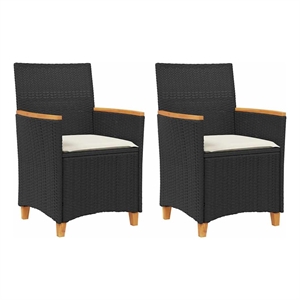 vidaXL Patio Chairs with Cushions 2 pcs Black Poly Rattan&Solid Wood
