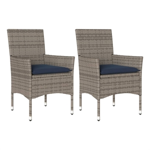 vidaXL Patio Chairs with Cushions 2 pcs Grey Poly Rattan