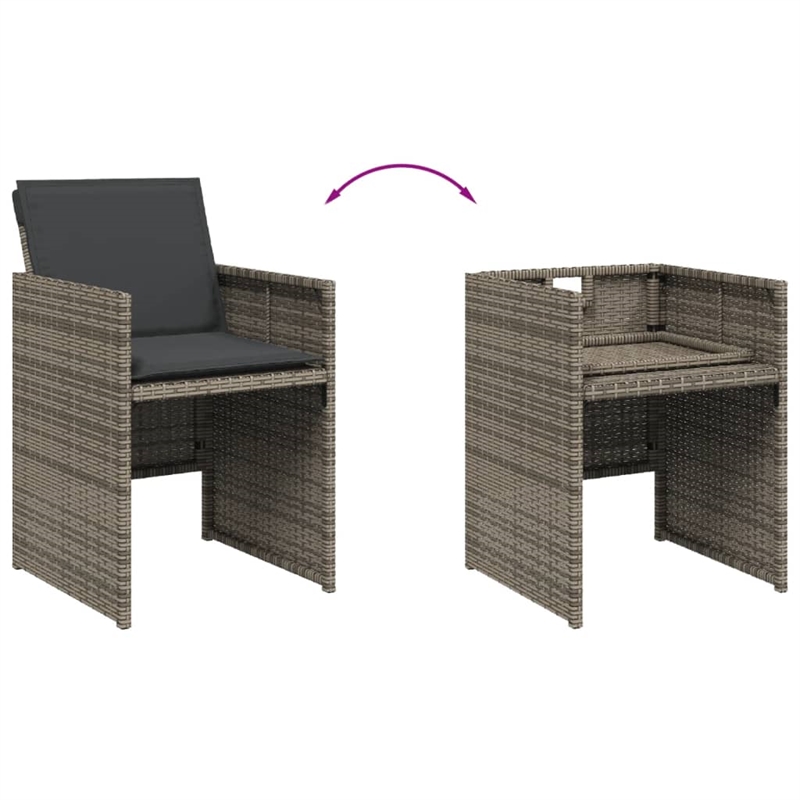 vidaXL Patio Chairs with Cushions 4 pcs Gray Poly Rattan