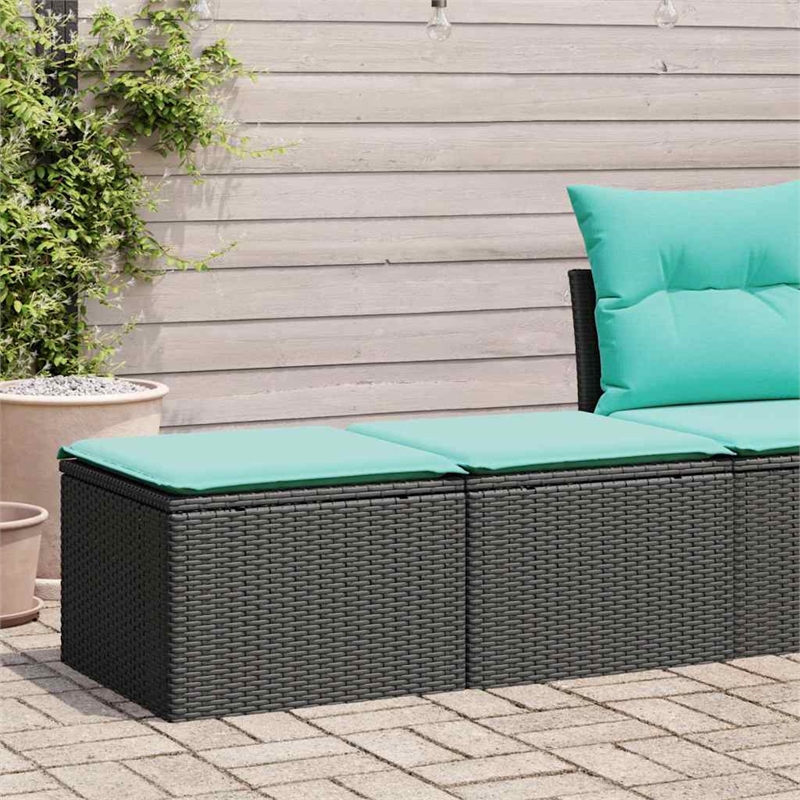 vidaXL 2 Piece Patio Sofa Set with Cushions Black Poly Rattan Acacia