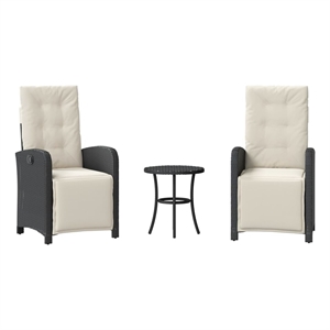 vidaXL 3 Piece Bistro Set with Cushions Black Poly Rattan