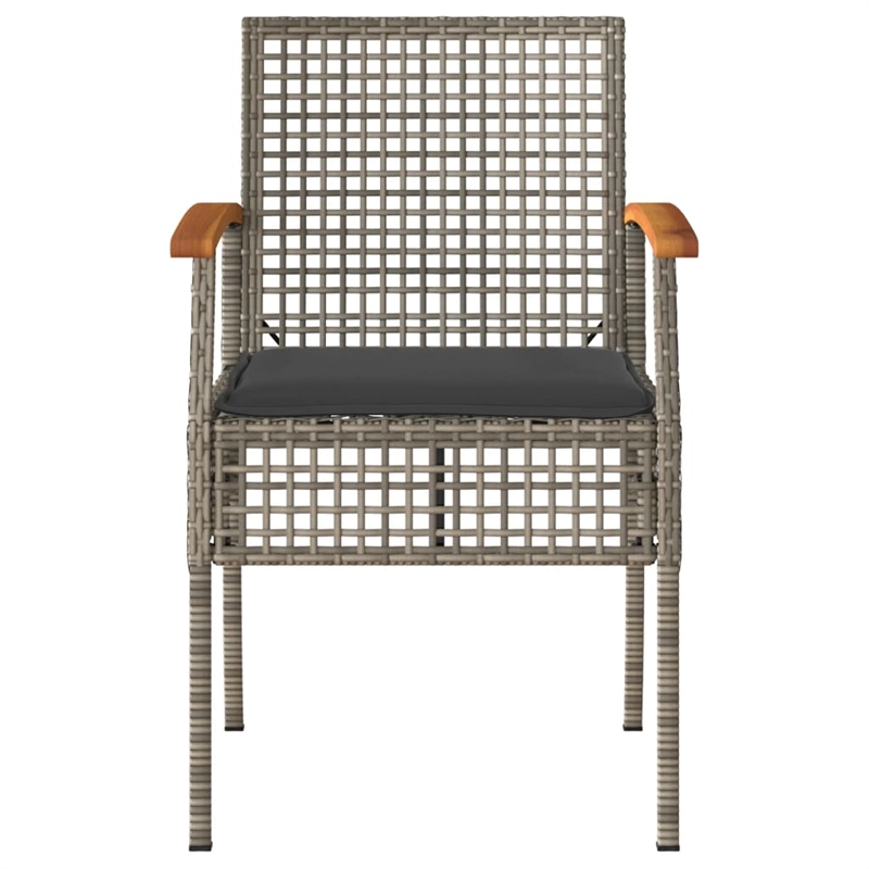 vidaXL 3 Piece Bistro Set with Cushions Gray Poly Rattan Acacia Wood