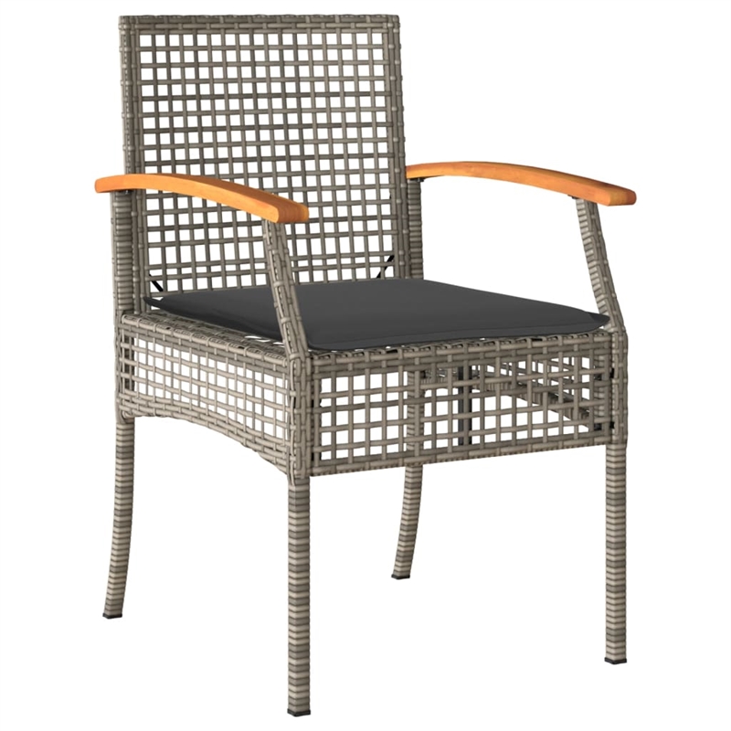 vidaXL 3 Piece Bistro Set with Cushions Gray Poly Rattan Acacia Wood