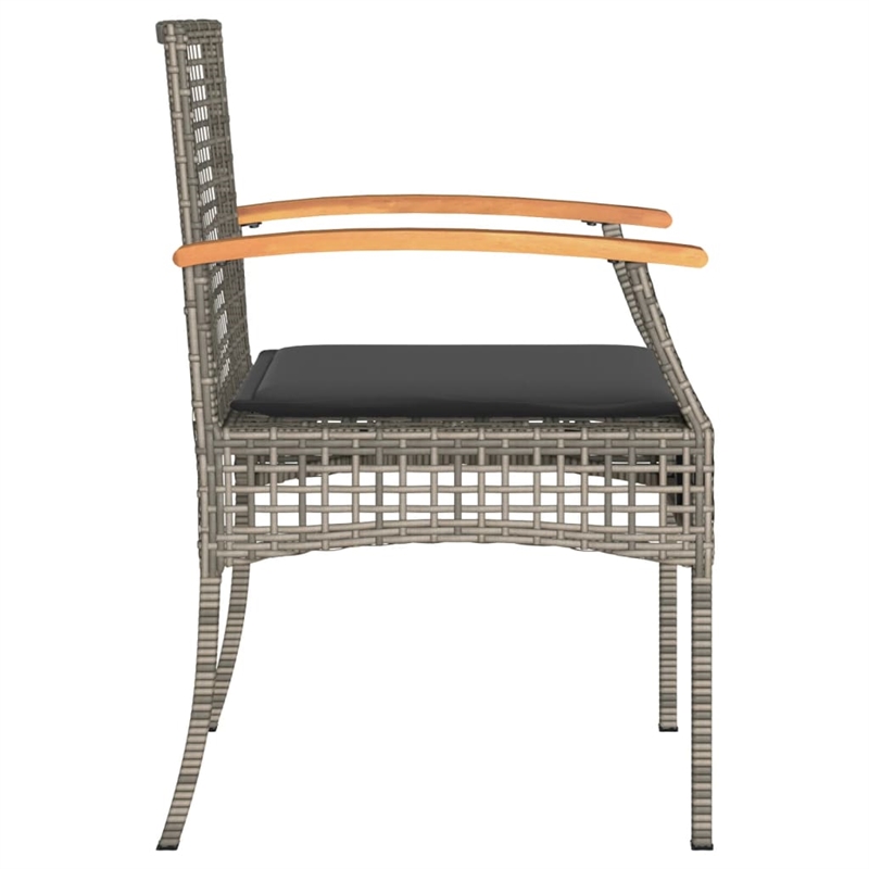 vidaXL 3 Piece Bistro Set with Cushions Gray Poly Rattan Acacia Wood