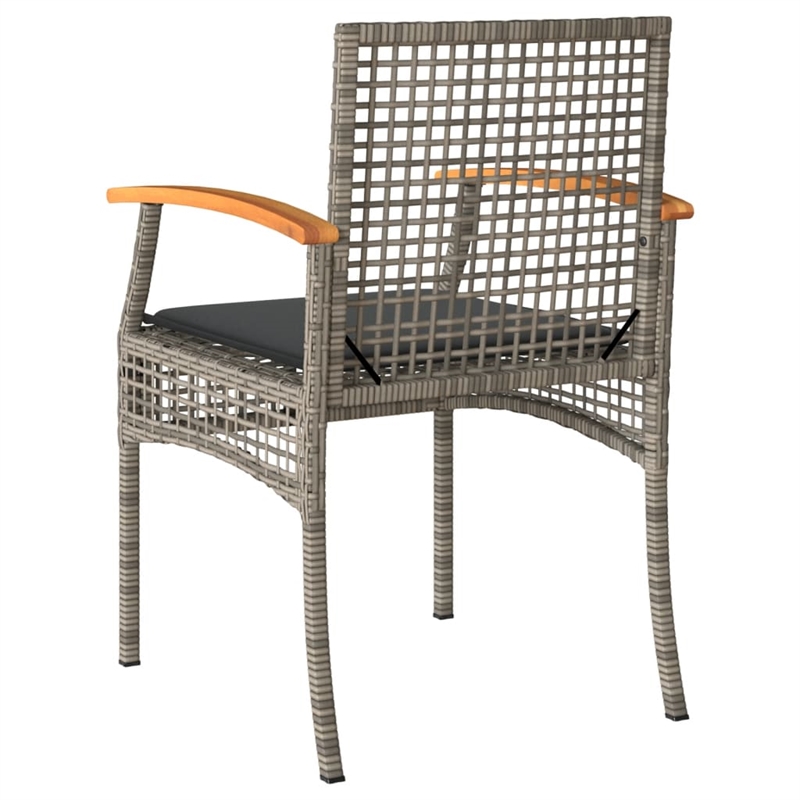 vidaXL 3 Piece Bistro Set with Cushions Gray Poly Rattan Acacia Wood