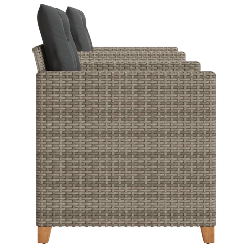 vidaXL 3 Piece Bistro Set with Cushions Gray Poly Rattan Acacia Wood