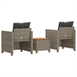 vidaXL 3 Piece Bistro Set with Cushions Gray Poly Rattan Acacia Wood