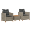 vidaXL 3 Piece Bistro Set with Cushions Gray Poly Rattan Acacia Wood