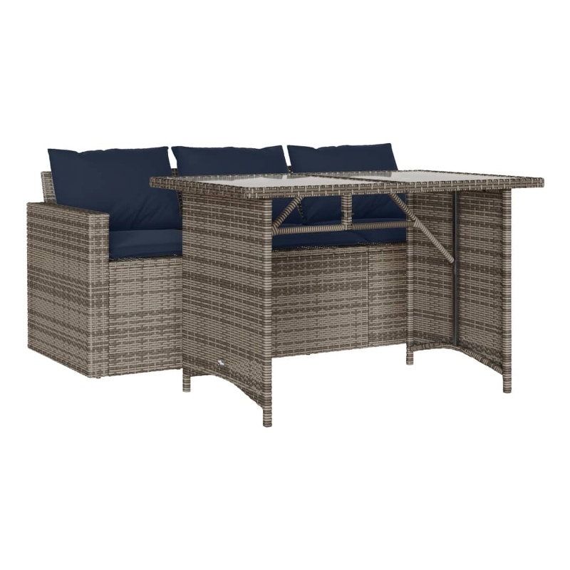 vidaXL 2 Piece Patio Dining Set with Cushions Gray Poly Rattan