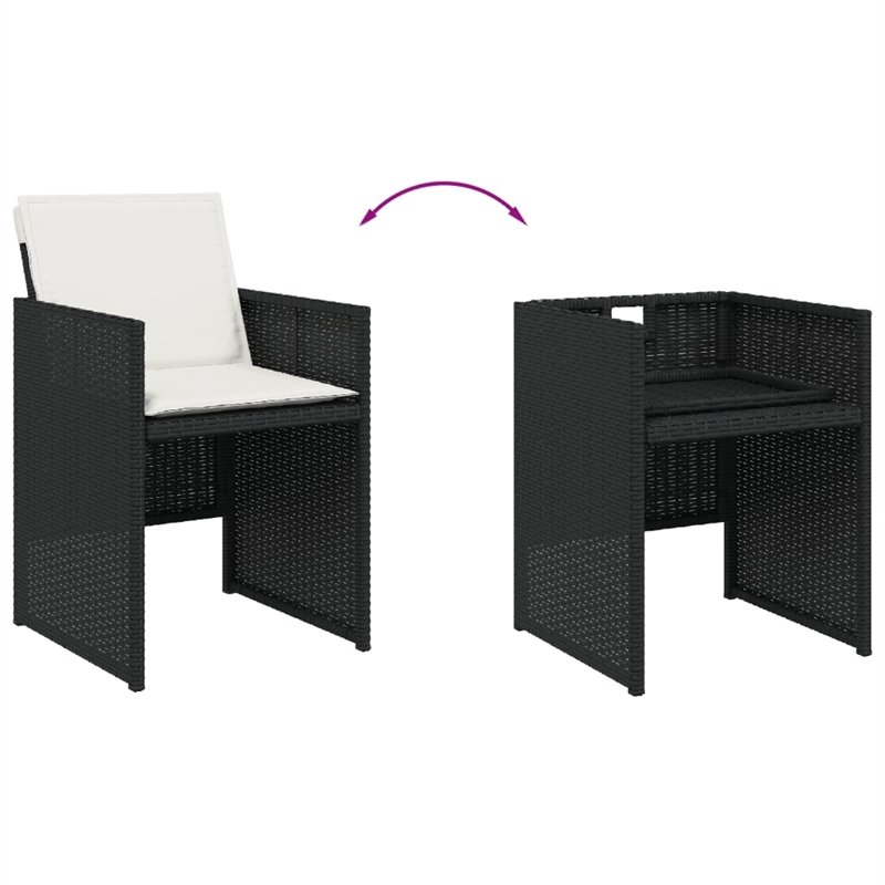 vidaXL 7 Piece Patio Dining Set with Cushions Black Poly Rattan
