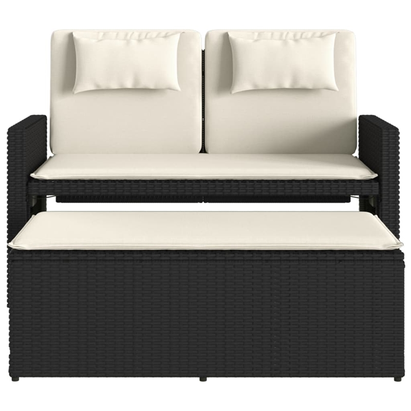 vidaXL Reclining Patio Bench with Cushions Black Poly Rattan