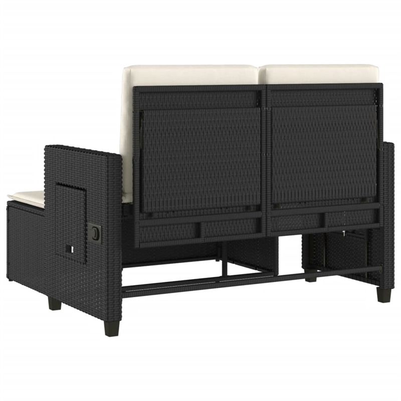 vidaXL Reclining Patio Bench with Cushions Black Poly Rattan