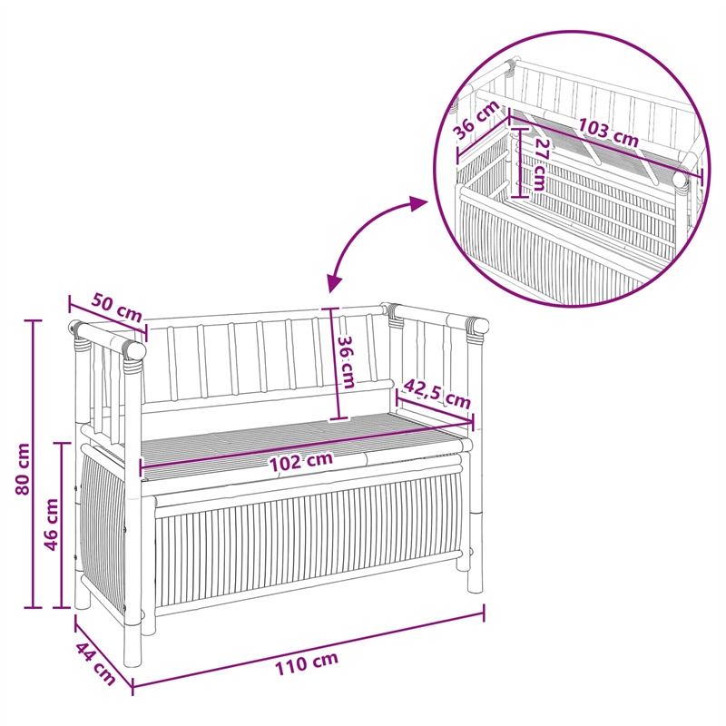 vidaXL Garden Storage Bench 43.3 x 18.5 x 31.5 in Bamboo Natural