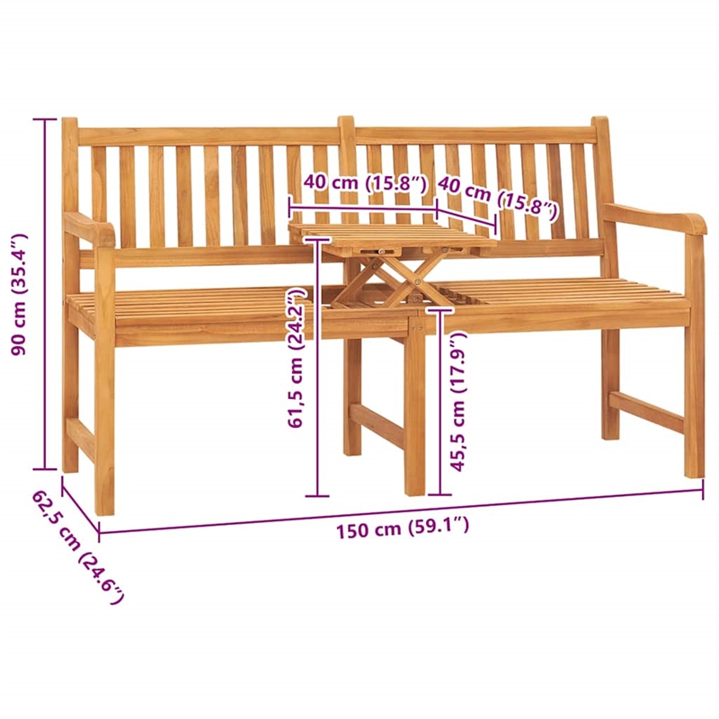 vidaXL 3-Seater Patio Bench with Table 59.1