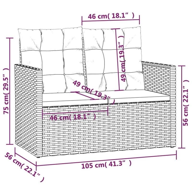 vidaXL Patio Bench with Cushions Gray 41.3