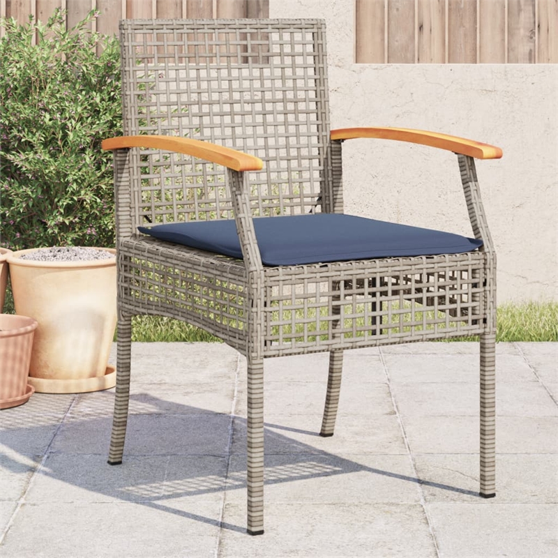 vidaXL Patio Chairs with Cushions 4 pcs Gray Poly Rattan Acacia Wood