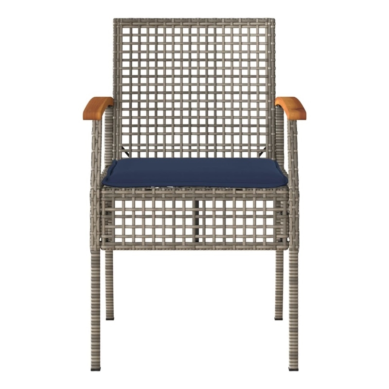 vidaXL Patio Chairs with Cushions 4 pcs Gray Poly Rattan Acacia Wood