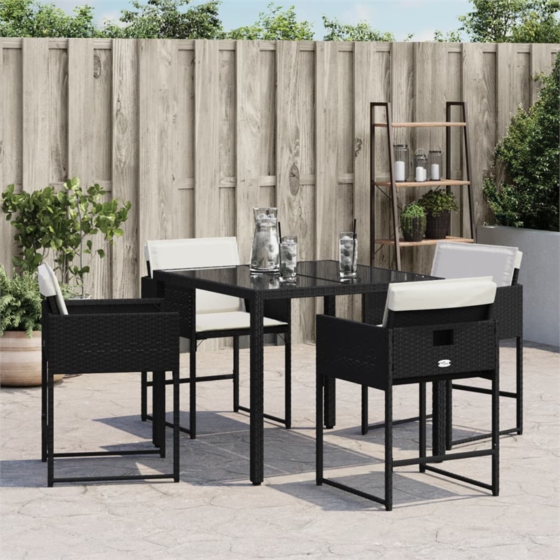 vidaXL Patio Chairs with Cushions 4 pcs Black Poly Rattan