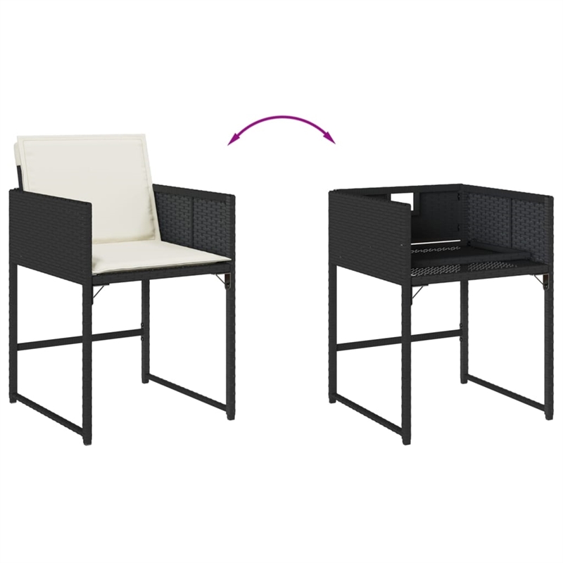 vidaXL Patio Chairs with Cushions 4 pcs Black Poly Rattan
