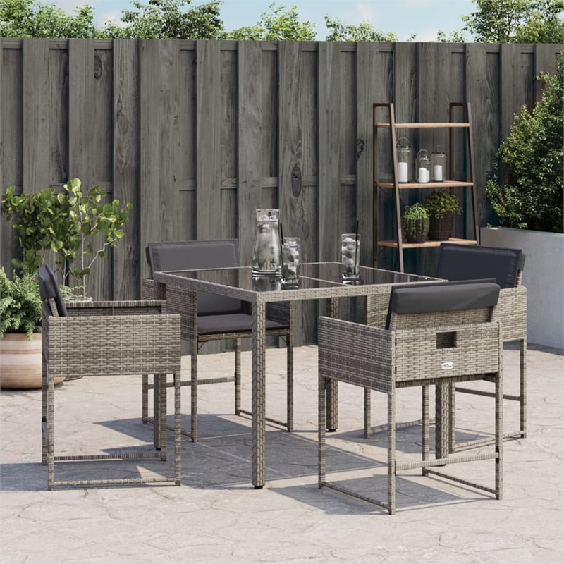 vidaXL Patio Chairs with Cushions 4 pcs Gray Poly Rattan