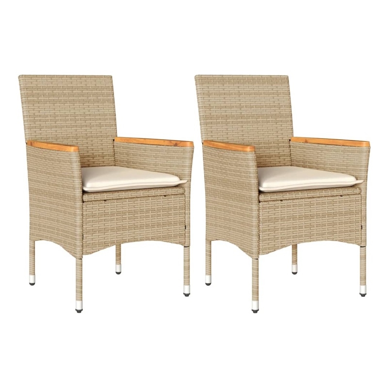 vidaXL Patio Chairs with Cushions 2 pcs Beige Poly Rattan