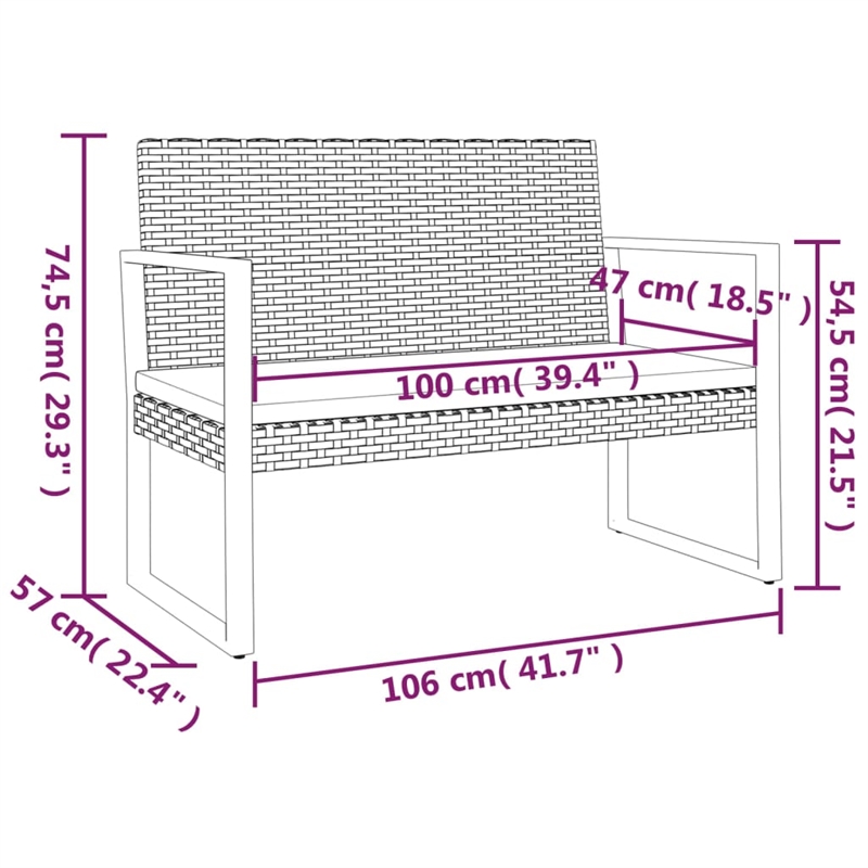 vidaXL Patio Bench with Cushions Black 41.7