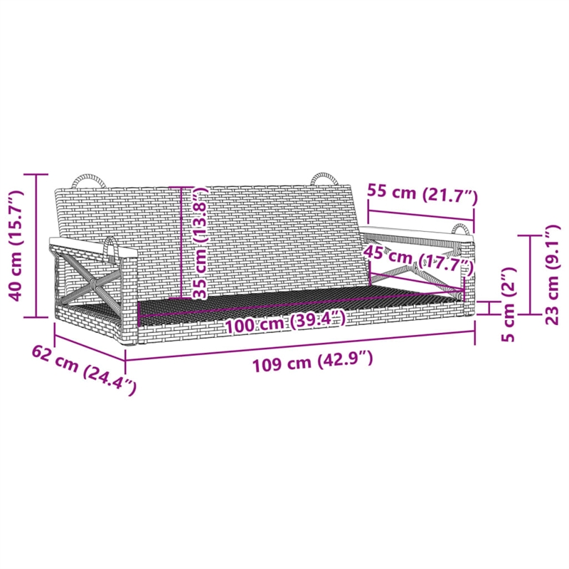 vidaXL Swing Bench Gray 42.9