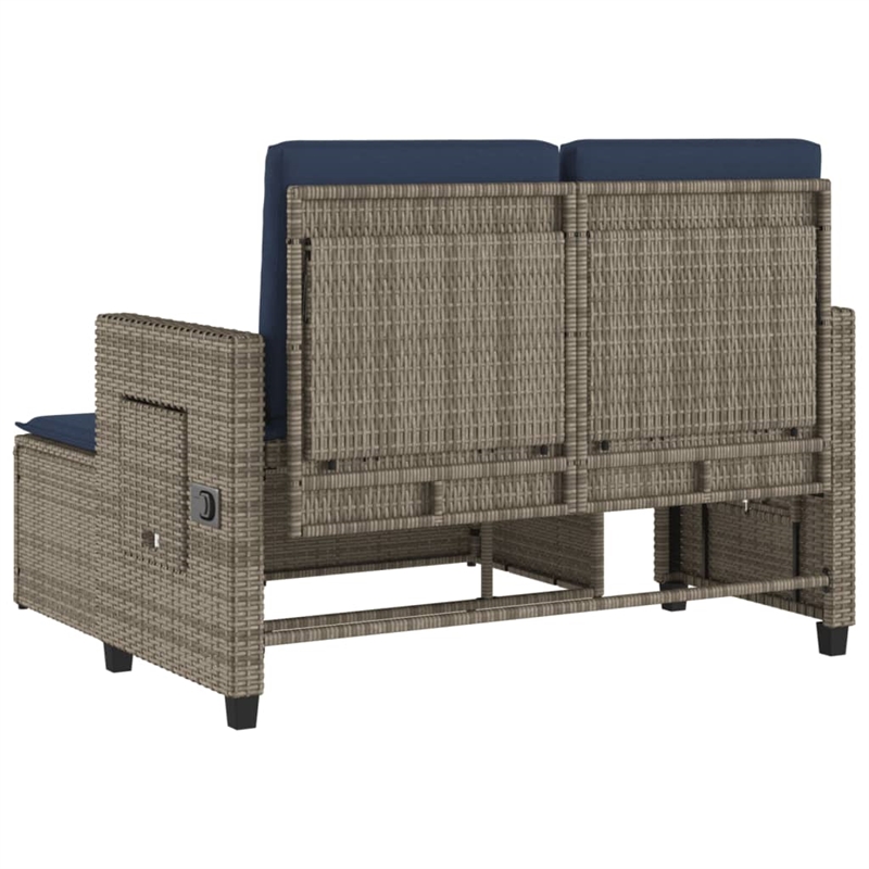 vidaXL Reclining Patio Bench with Cushions Gray Poly Rattan