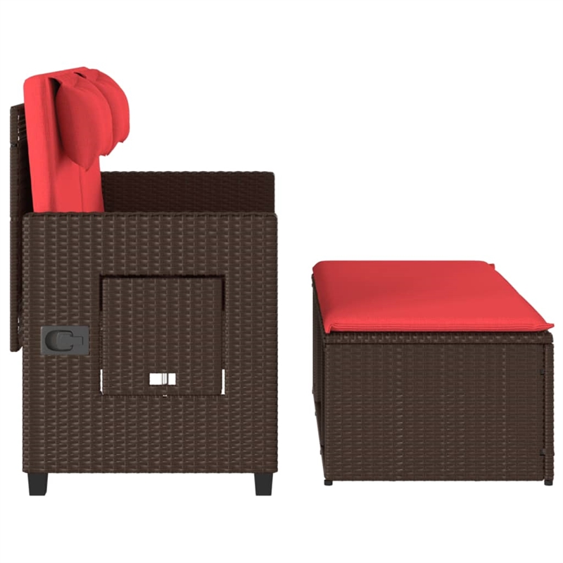 vidaXL Reclining Patio Bench with Cushions Brown Poly Rattan