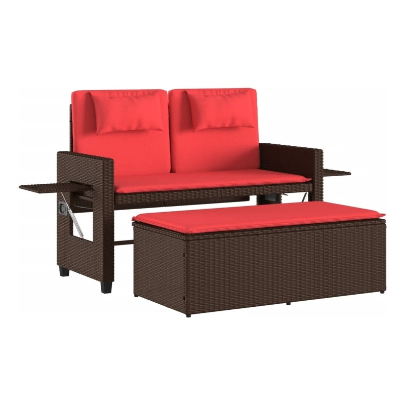 vidaXL Reclining Patio Bench with Cushions Brown Poly Rattan