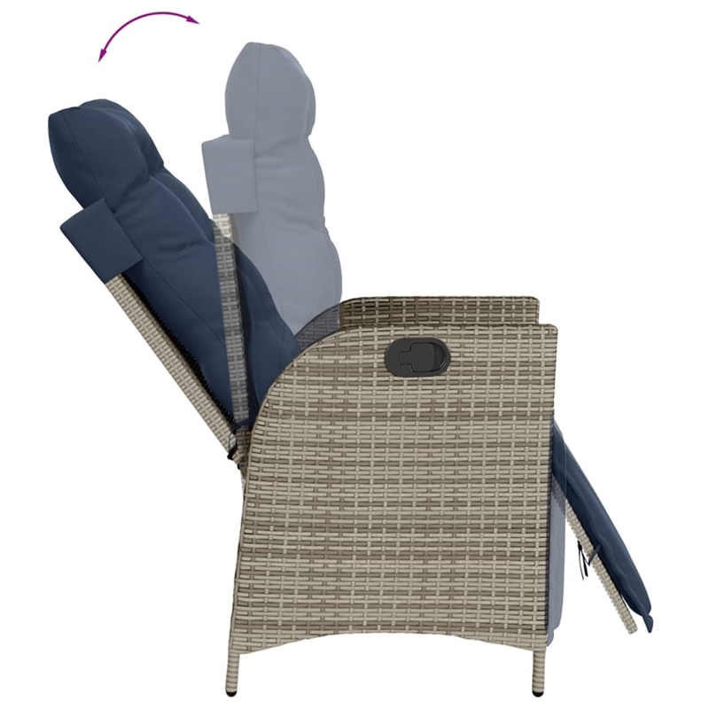 vidaXL Reclining Patio Chair with Footrest Gray Poly Rattan