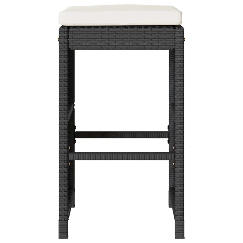 vidaXL Patio Bar Stools with Cushions 2 pcs Black Poly Rattan
