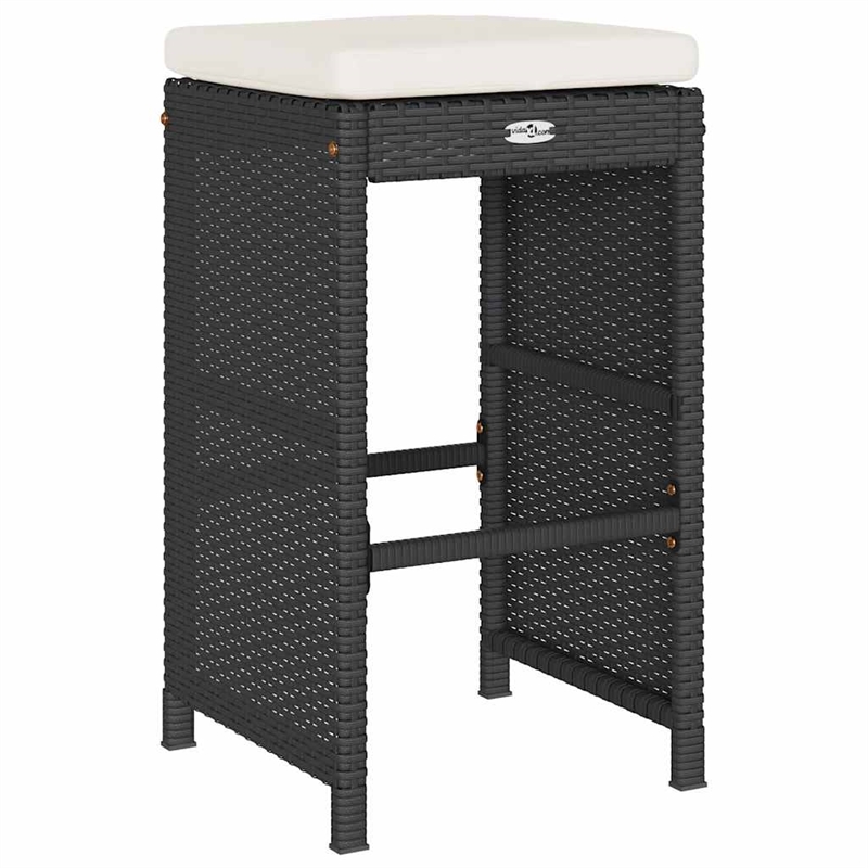 vidaXL Patio Bar Stools with Cushions 2 pcs Black Poly Rattan